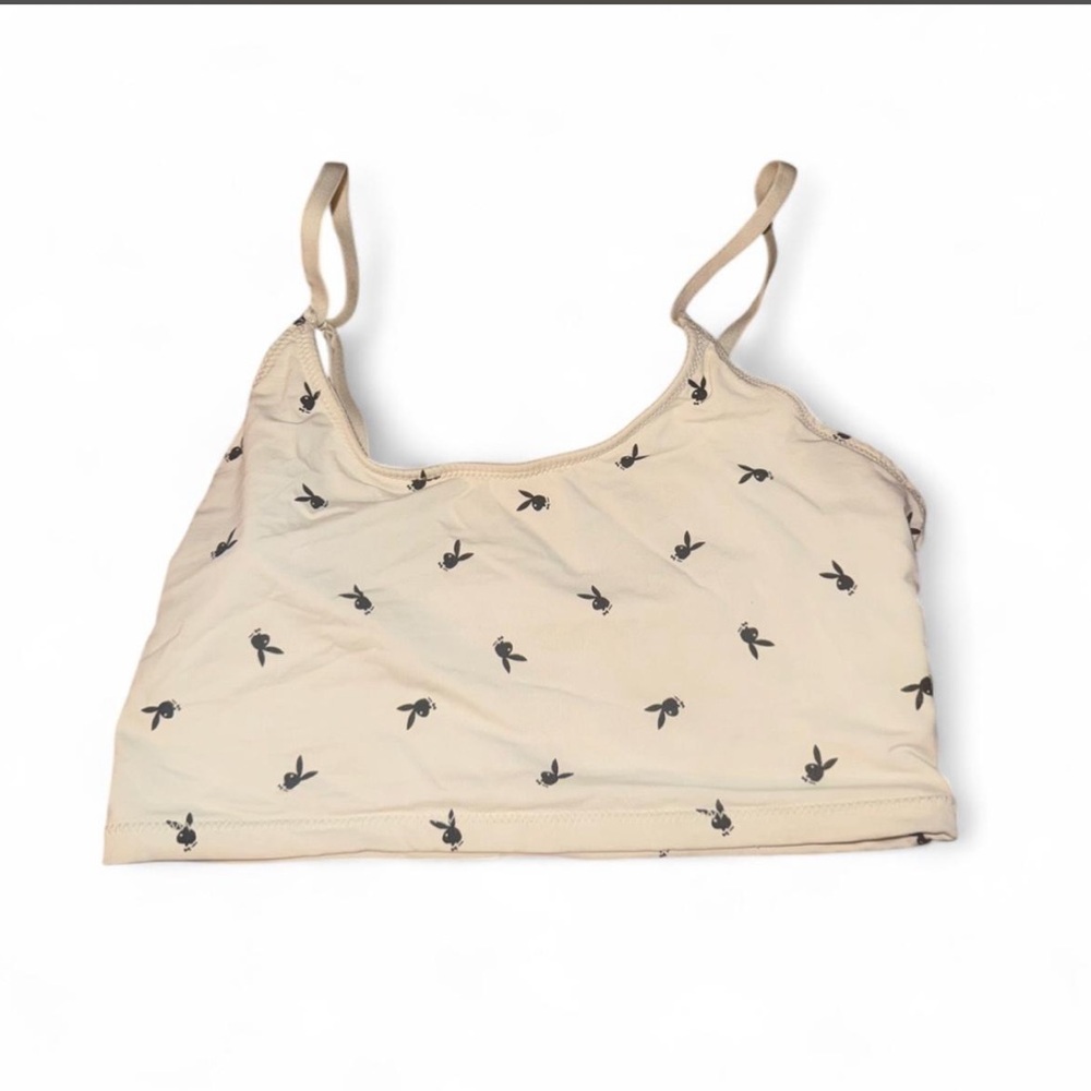 PLAYBOY White Crop Top with Black Logo